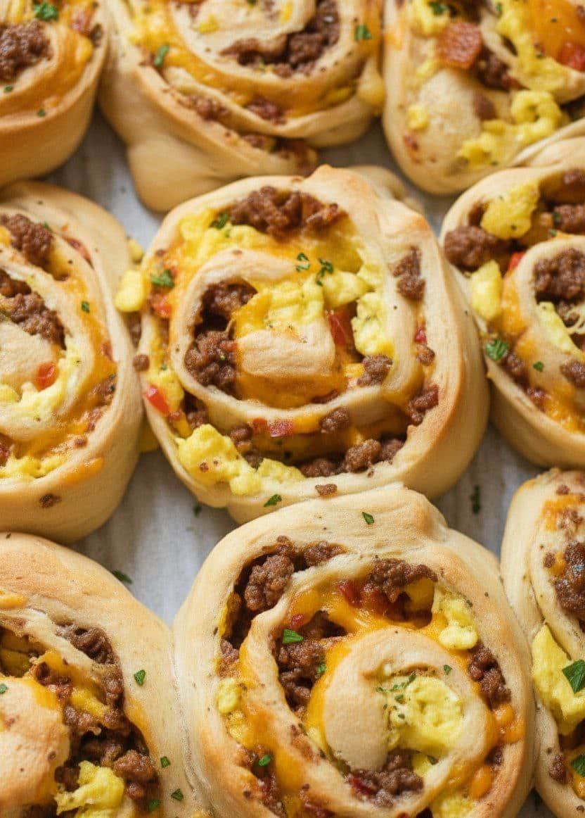 Savory Breakfast Rolls Filled with Sausage, Bacon, Eggs, and Cheese