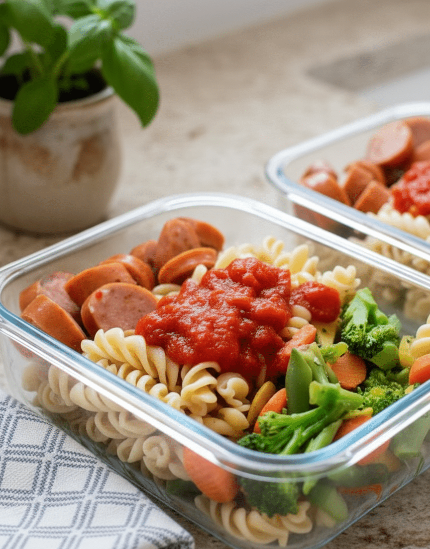 Quick &amp; Easy 15-Minute Chicken Sausage Pasta Meal Prep Bowls