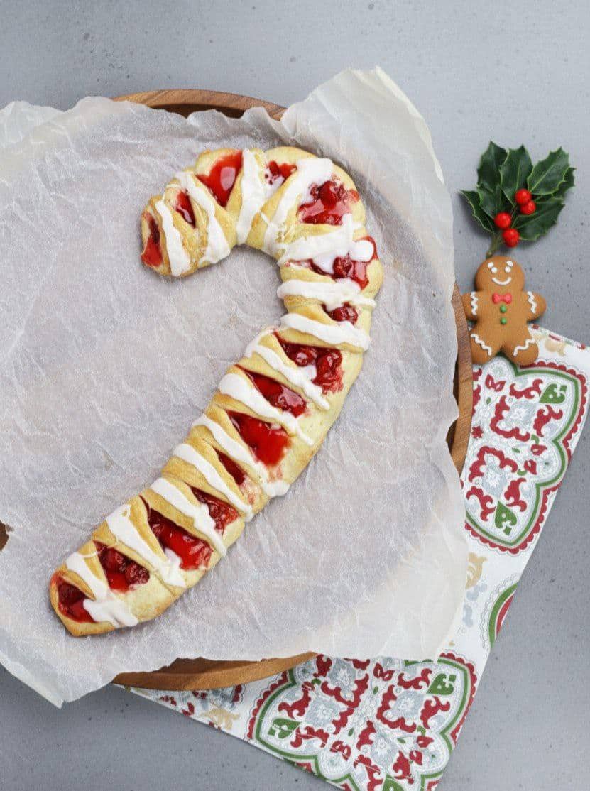Festive Candy Cane Crescent Breakfast Pastry for Christmas Brunch