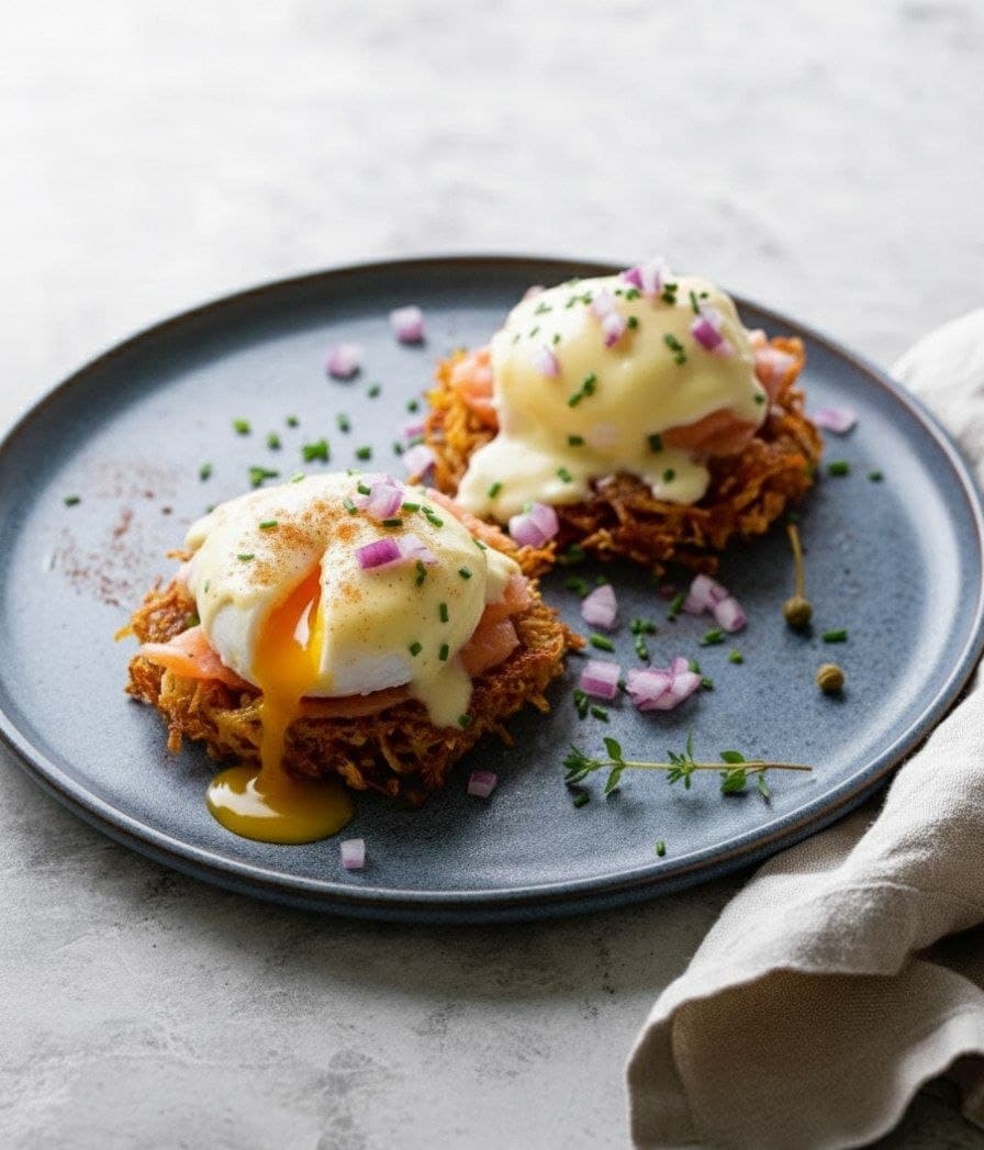 Crispy Latke Eggs Benedict | Savory, Golden, and Perfectly Indulgent
